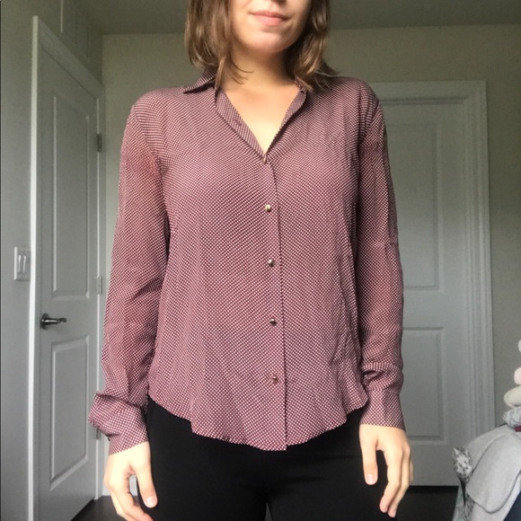 Maroon polka dot silk blouse - Picture 1 of 3